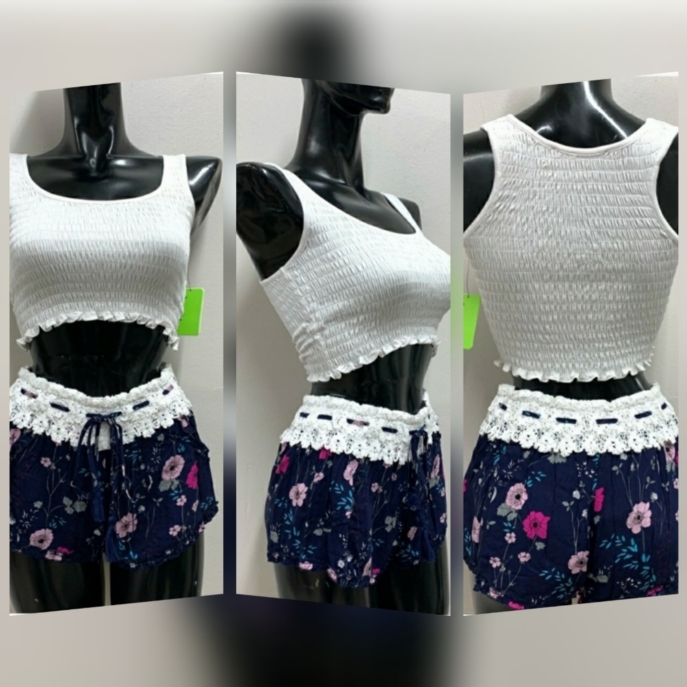 NAVY FLORAL TANK AND SHORT SET